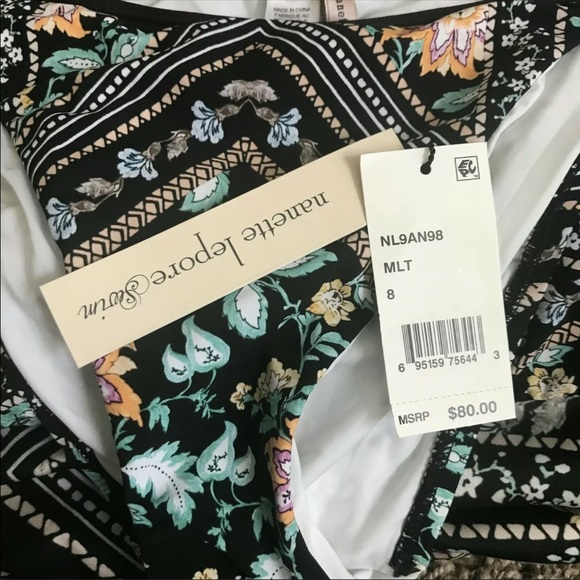 Nanette Lepore sz 8 bikini black floral print - Picture 6 of 6